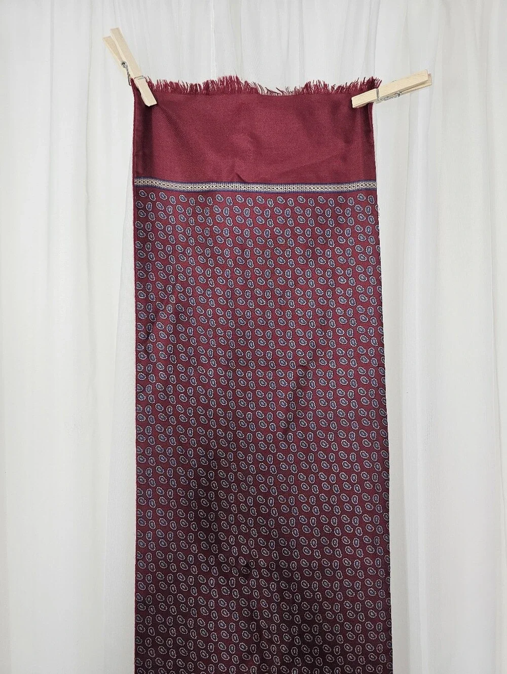 Vintage Christian Dior Silk & Wool Reversible Paisley Scarf Burgundy